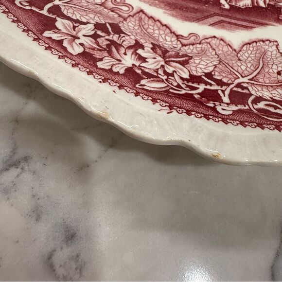 Mason pink vista Red and White ironstone antique Plates Set 4 dinner plates - Picture 3 of 6